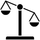 Black balance scale icon on a white background.