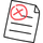 Angled document icon with text lines and a red-and-black X symbol near the top.