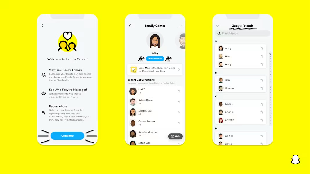 Screenshot of Snapchat's Family Center.