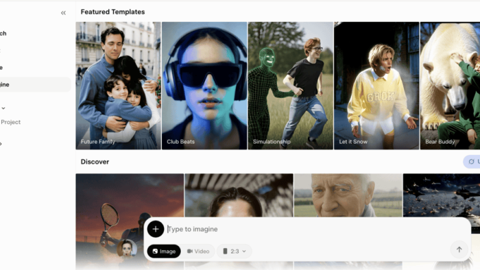Featured templates and create options on a digital design platform interface.