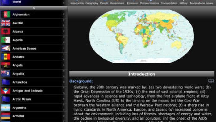 The World Factbook for iPad App: Screenshot #1