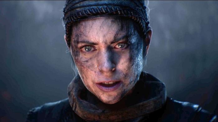 Senua's Saga—Hellblade II screenshot: A close-up of main character Senua's face