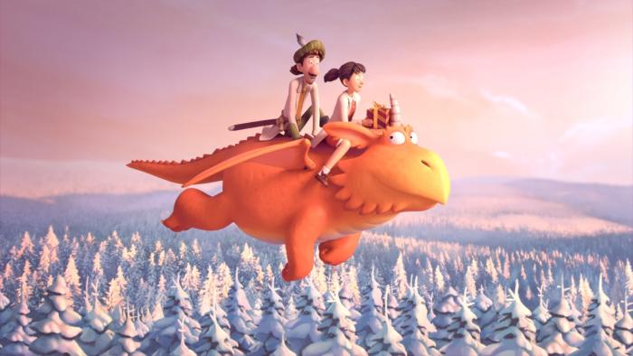 Zog, Pearl, and Gadabout flying..
