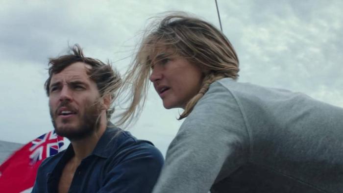 Adrift Movie: Richard Sharp and Tami Oldham sailing in a storm