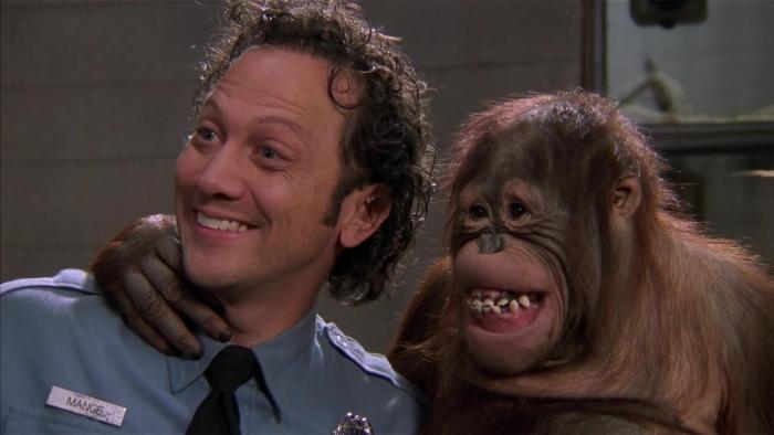 The Animal: Rob Schneider as Marvin with an orangutan
