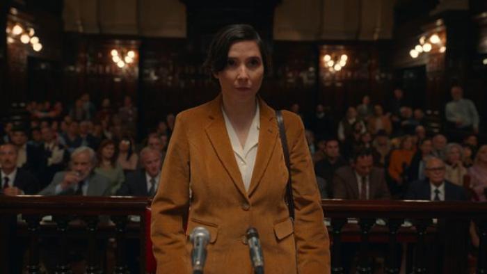 Argentina, 1985: An Argentinian woman stands in court giving evidence during a trial
