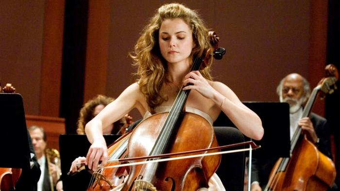 Keri Russell plays the cello in an orchestra