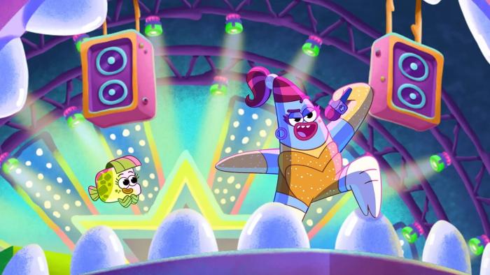 Baby Shark's Big Movie: Colorful image of animated sharks smiling while singing