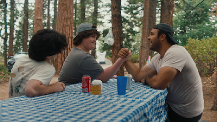 Big Boys: Isaac Krasner and David Johnson III arm-wrestle.