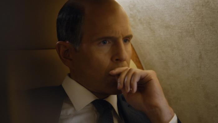 BlackBerry Movie: Glenn Howerton looks to the right, pensively