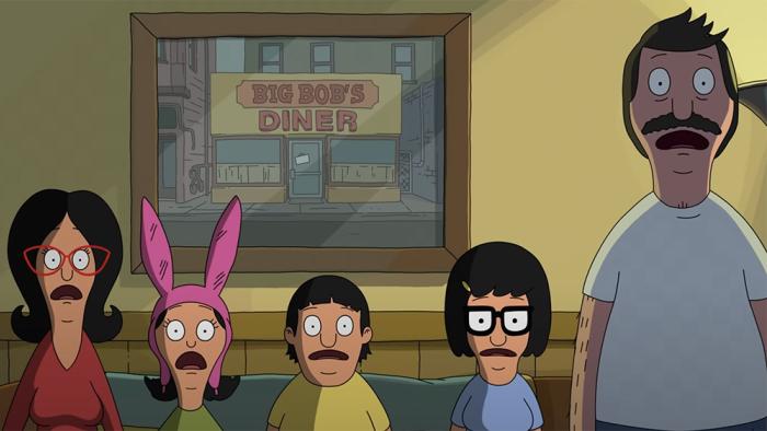 The Bob's Burgers Movie: A family sitting on a couch with shocked expressions