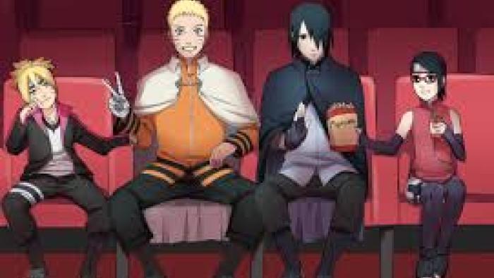 Boruto: Naruto the Movie: Anime characters sit in a movie theater
