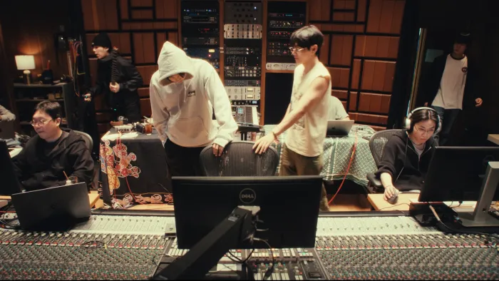 BTS: The Return: Band in the studio.