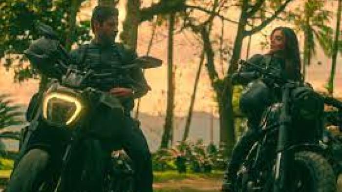 Burning Betrayal scene 2: Man and woman on motorcycles