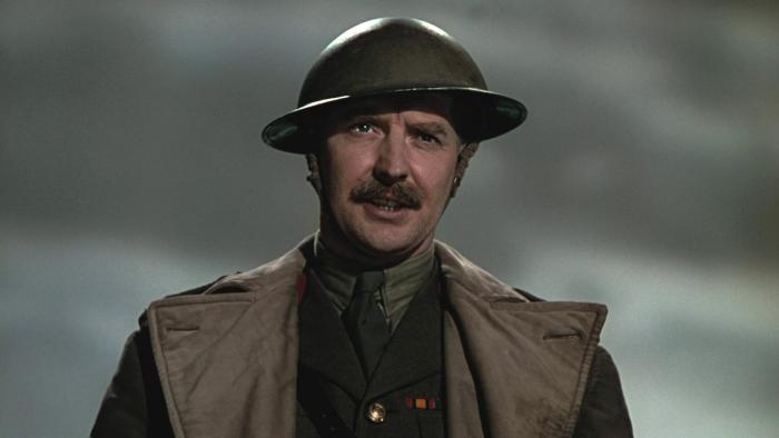 The Life and Death of Colonel Blimp: Roger Livesey stands in a British soldier's uniform, the sky overcast behind him