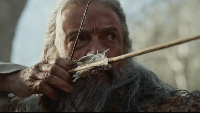 The Death of Robin Hood movie: Robin Hood (Hugh Jackman) draws back an arrow