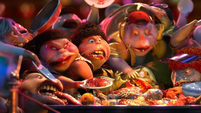 Deep Sea Movie: Human-featured fish fight to get food at a restaurant