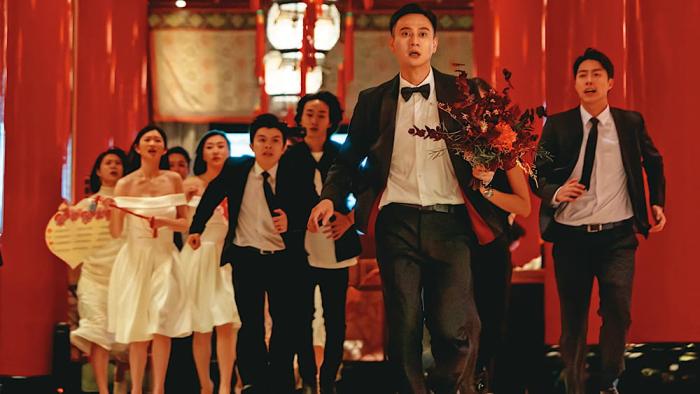 Double Happiness movie: Kuan-ting Liu runs away from wedding party with the bride’s bouquet in his hands
