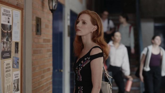 Dreams movie: Jessica Chastain stares at bulletin board flyer for a ballet show
