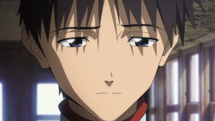 Evangelion: 3.0+1.01: Close-up of Shinji's face as he looks down despondantly