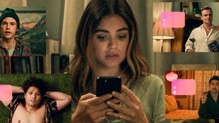 F Marry Kill movie: Lucy Hale scrolls through a dating app with images of men around her