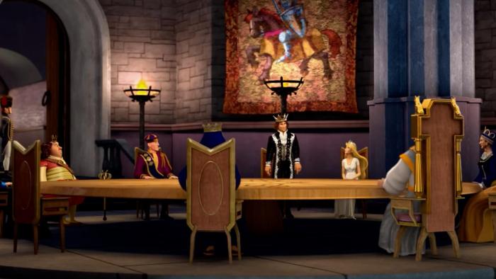 Swan Princess: Far Longer Than Forever: A long wide royal table with some royalty sitting around it.