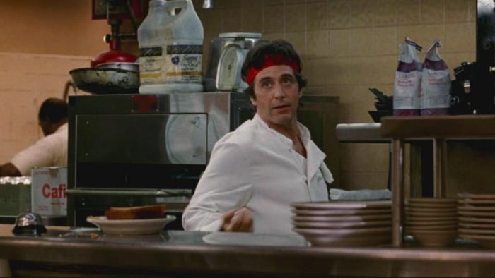 Frankie and Johnny: Al Pacino working in the kitchen.