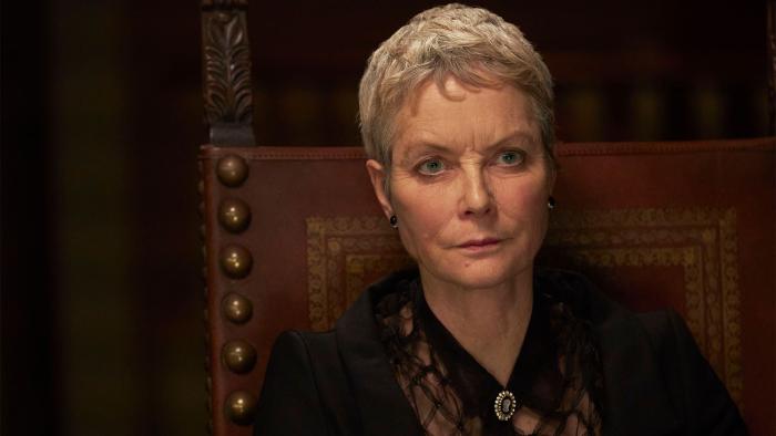 Hamlet: Jenny Seagrove looks serious as she sits on a throne