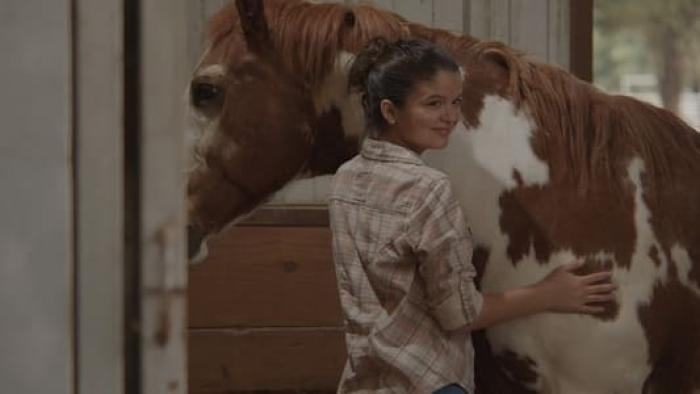 Heart of a Champion: YaYa Gosselin is brushing a horses neck