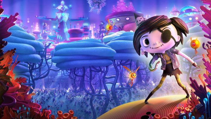 Scarygirl movie poster: A young human-octopus girl with an eyepatch smiling