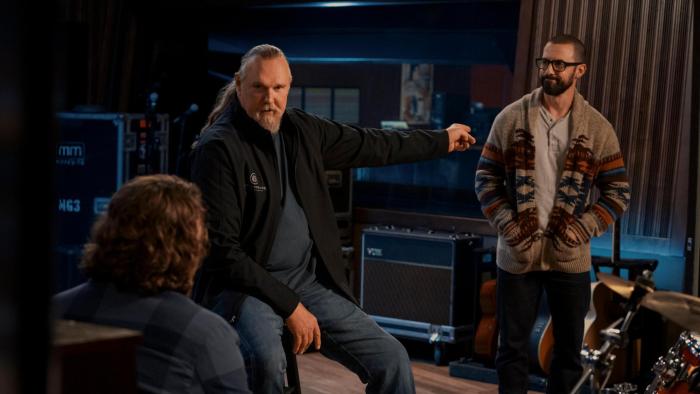I Can Only Imagine 2 movie: Three men in a recording studio, instruments around them