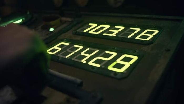Iron Lung Movie: A hand adjusts a control next to a panel of five-digit digital numbers