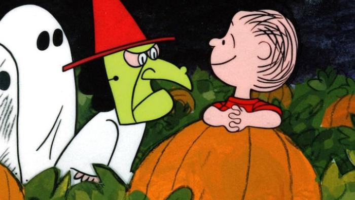 It's the Great Pumpkin, Charlie Brown Movie: Linus smiles, facing kids in costumes
