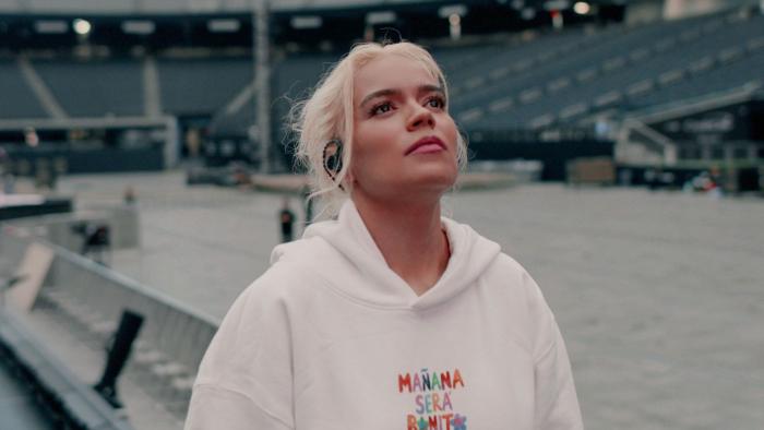 Karol G: Scoping out the stadium before a show.