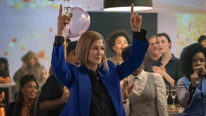 Ladies First: Rosamund Pike gets the promotion.
