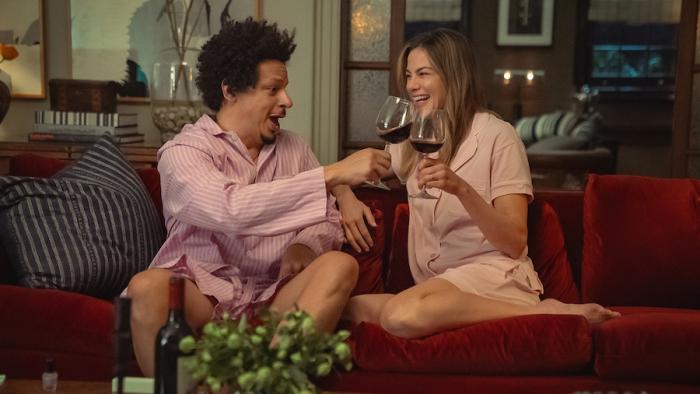 Little Brother: Eric André bonds with Michelle Monaghan.