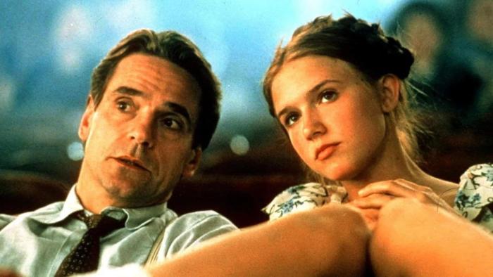 Lolita: Jeremy Irons and Dominique Swain sit next to each other in a theater watching a movie