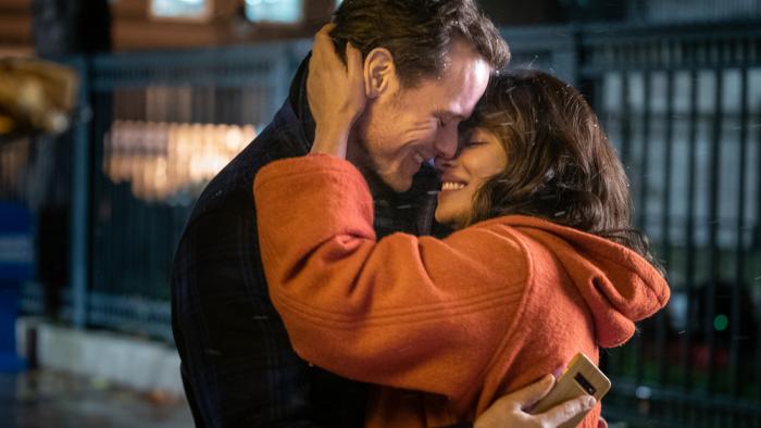 Love Again Movie: Sam Heughan and Priyanka Chopra Jonas smile in each other's arms while leaning in for a kiss
