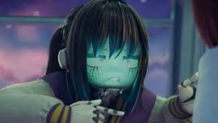 Milky Way Movie: Animated girl with green glowing face looks upset, wearing a purple sweater.