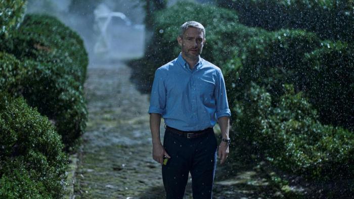 Miller's Girl Movie: Martin Freeman stands on a garden path