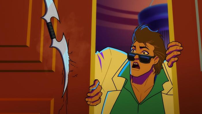 Mortal Kombat Legends: Cage Match: Johnny behind a door. 