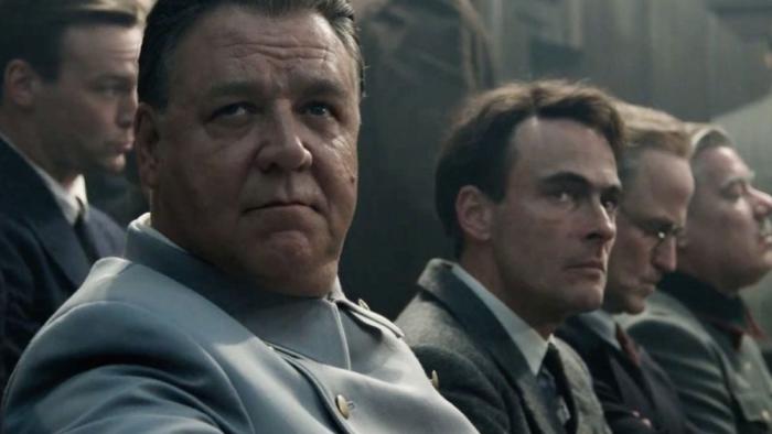 Nuremberg movie: Hermann Göring (Russell Crowe) in court, sitting next to Rudolf Hess