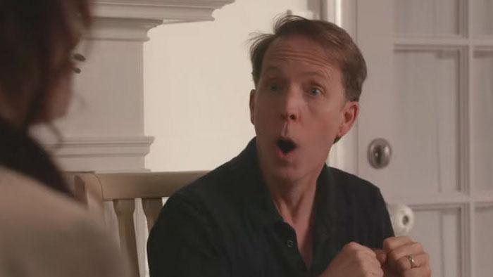 Operation Friendship: A man looks at a character off screen with a shocked expression on his face