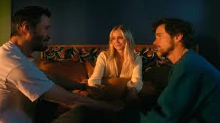Outcome: Keanu Reeves sits with Cameron Diaz and Matt Bomer.