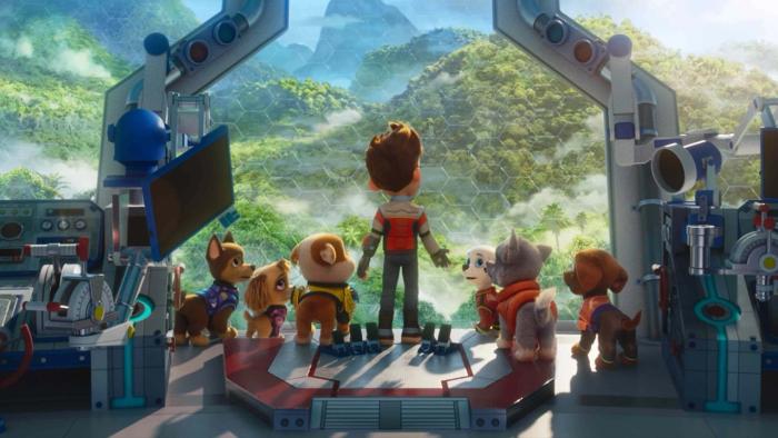 Paw Patrol: The Dino Movie: The Paw Patrol surveys a forested land