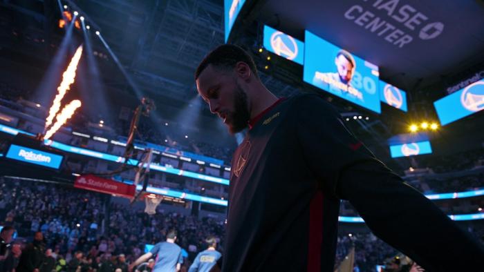 Portrait of an Artist: Stephen Curry Movie: At the Chase Center, Curry stretches before a game