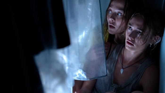 Primate Movie: Kate and Lucy huddle in terror at the back of a closet as the chimp hunts for them
