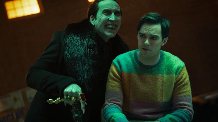 Renfield Movie: Dracula looms evilly over a sad-looking Renfield