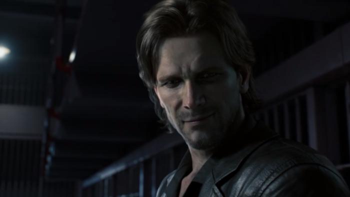  Resident Evil - Death Island: Dylan Blake stands in front of prison cells in Alcatraz dressed in black.