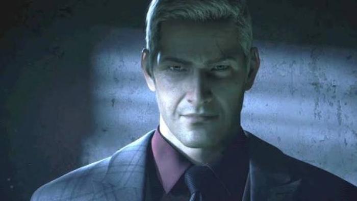 Resident Evil: Vendetta: Serious man in dim lighting with short blond hair and a suit.